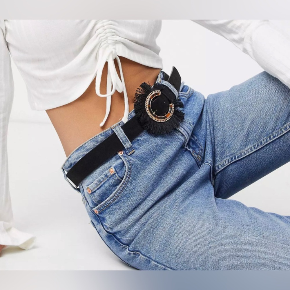 ALDO Nemesis fringe buckle belt in black